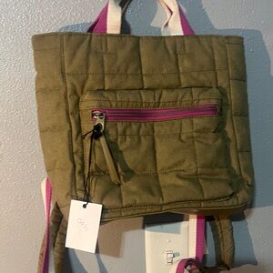 Universal Thread Olive Quilted vegan Backpack with Pink Trim